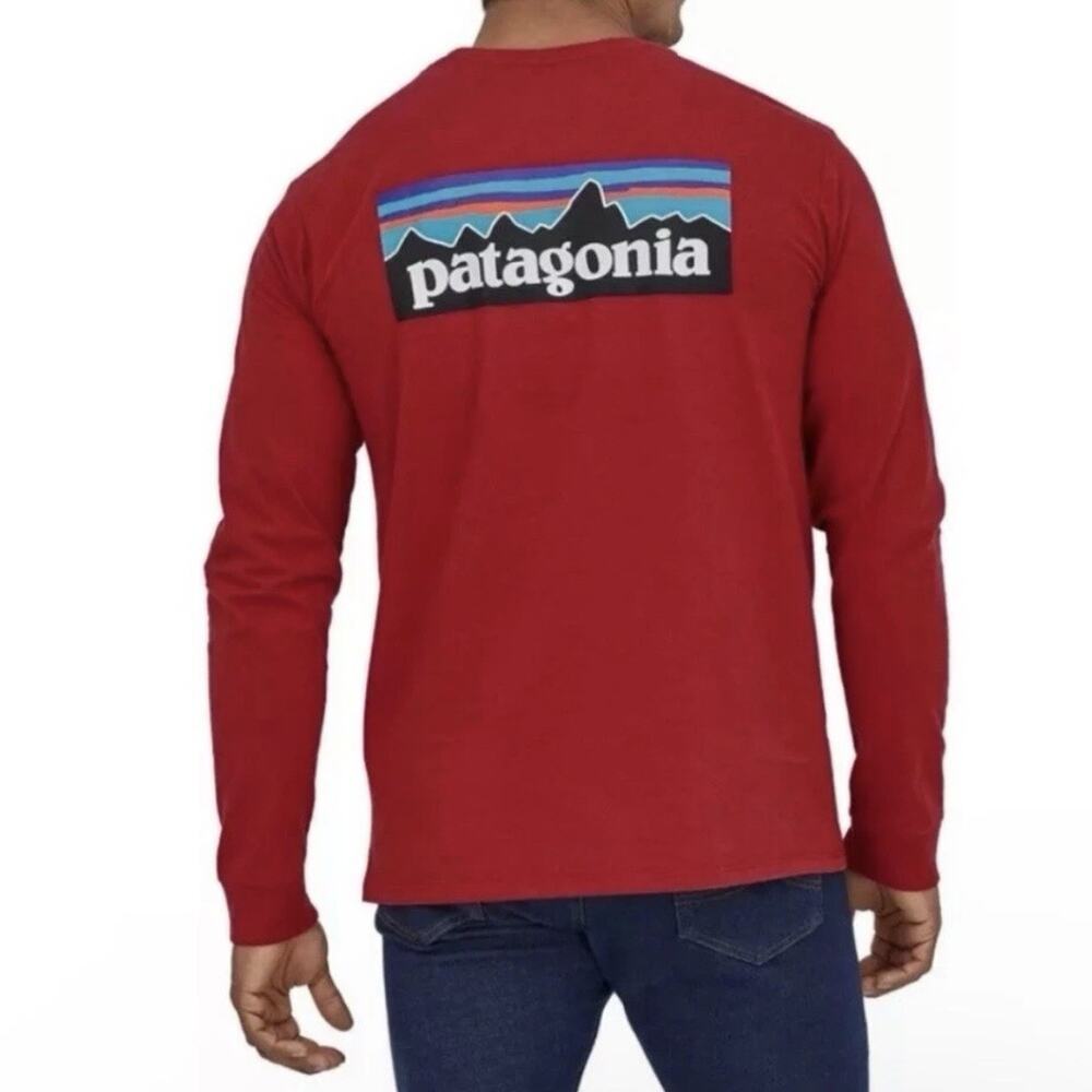 Patagonia Regular Fit Mens M Red Responsibili-Tee Logo Graphic Worn Long Sleeve